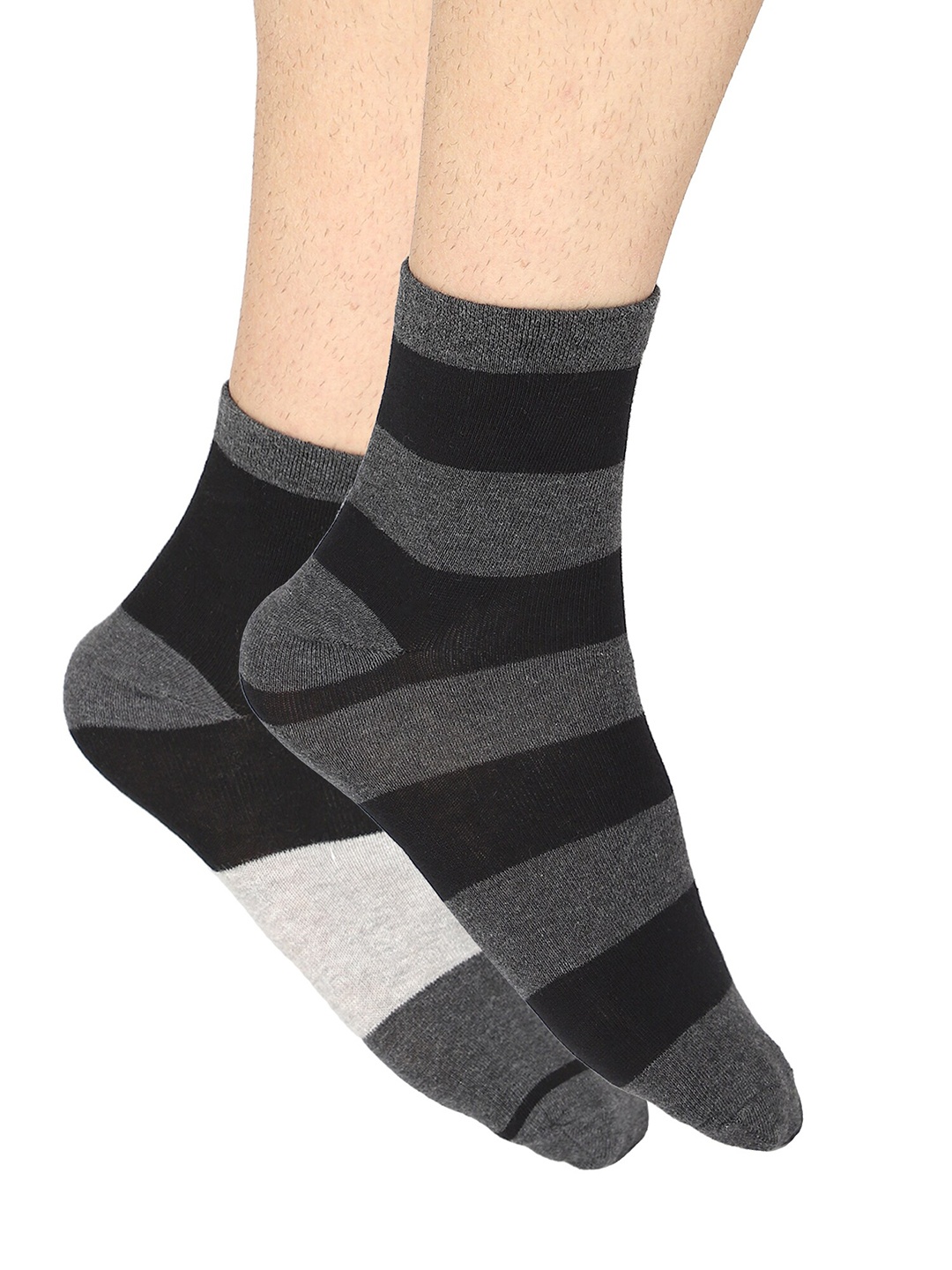 

Bodycare Men Pack of 2 Black & Charcoal Grey Striped Ankle-Length Socks