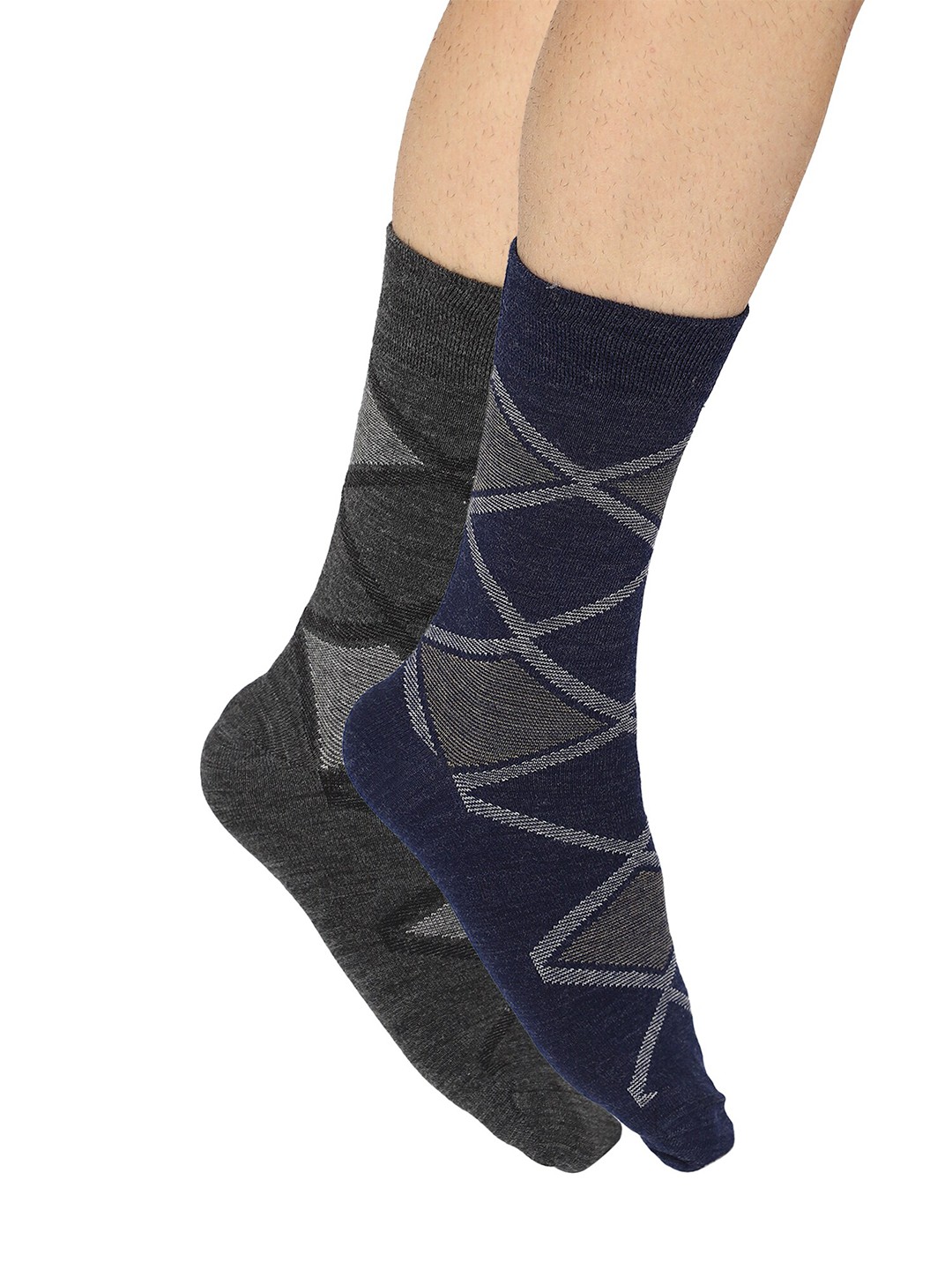 

Bodycare Men Pack of 2 Navy Blue & Grey Melange Ankle-Length Socks