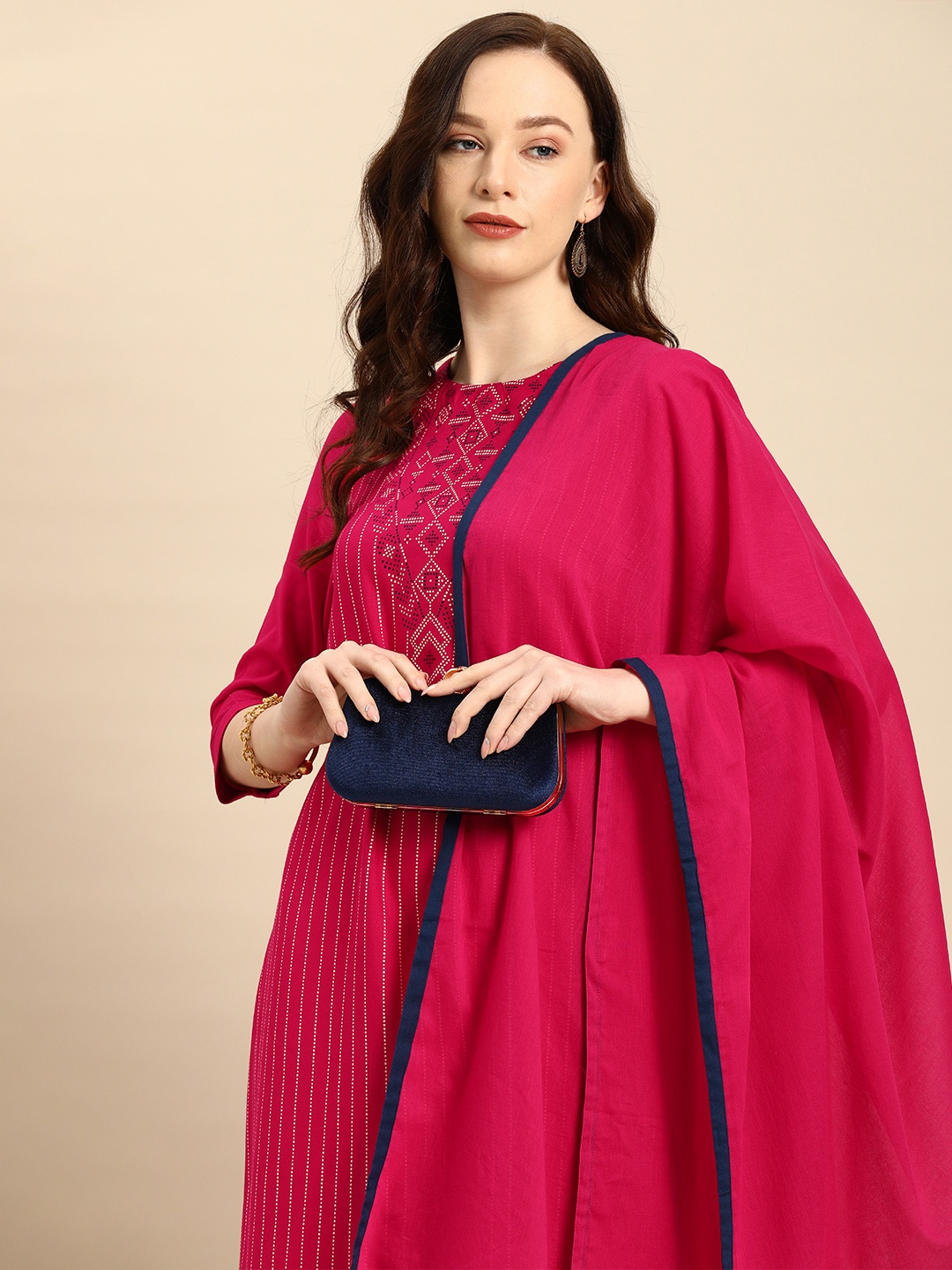 

all about you Women Fuchsia Printed Kurta with Palazzos & Dupatta
