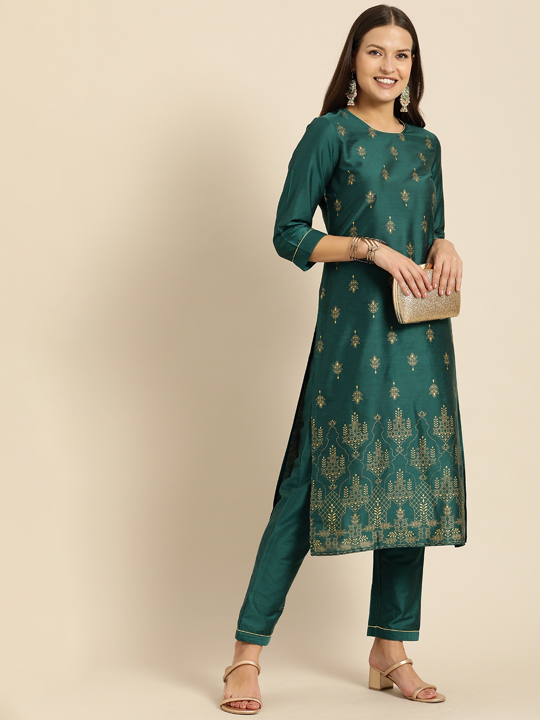 

all about you Women Teal Green Ethnic Motifs Kurta with Trousers