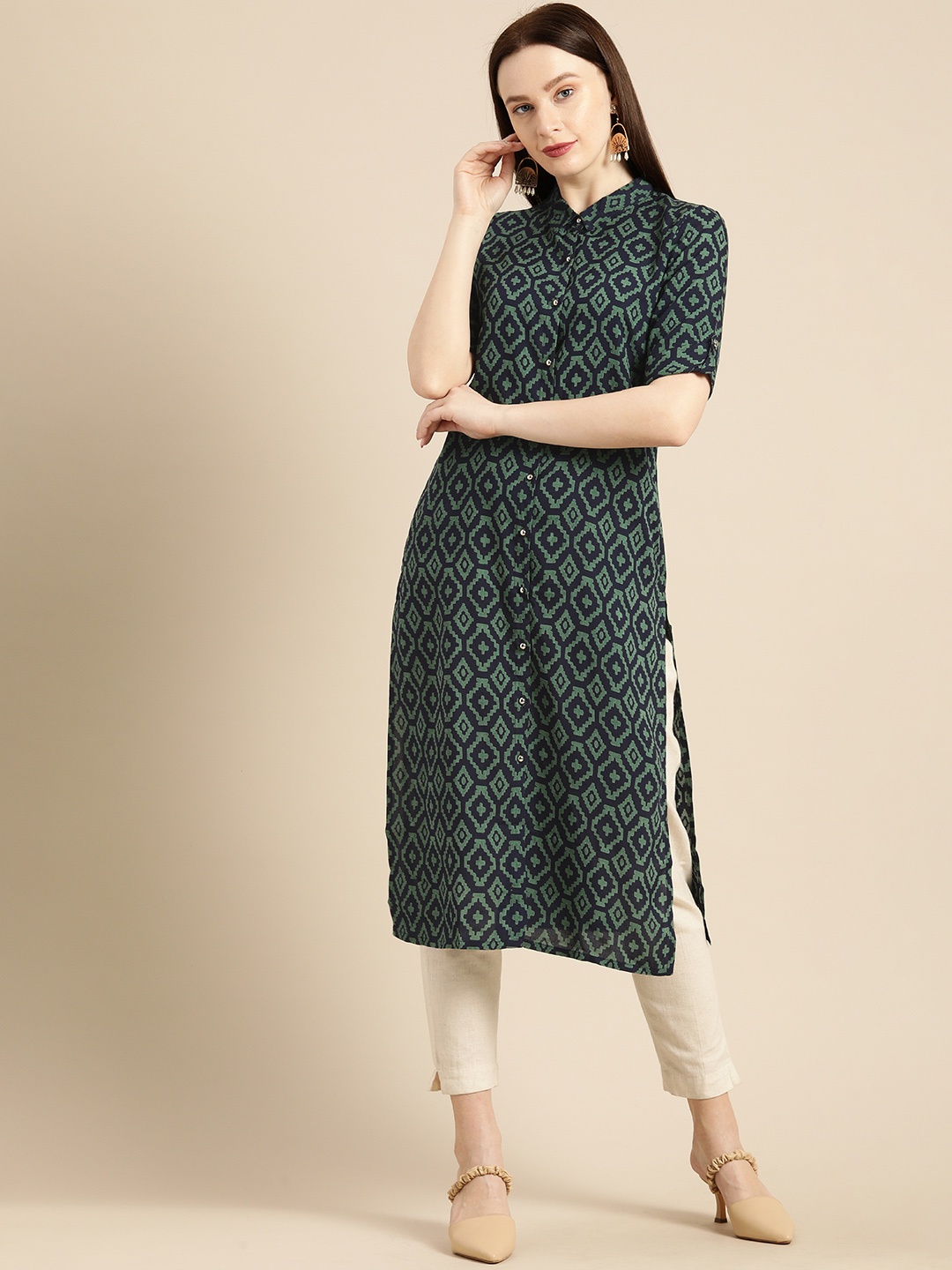 

all about you Women Teal Blue Ethnic Motifs Printed Kurta