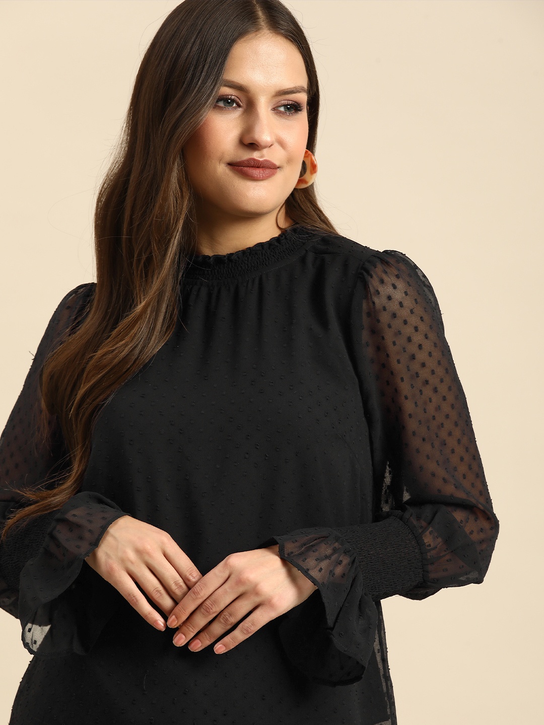 

all about you Black Polka Dot Print High Neck Casual Top