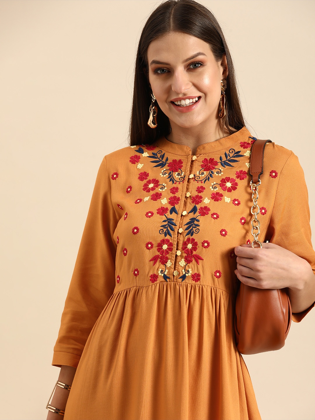 

all about you Yellow Floral Embroidered A-Line Midi Dress
