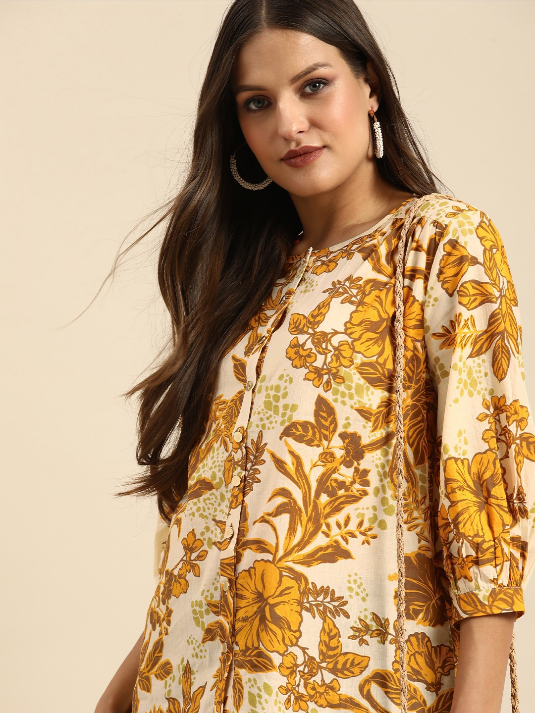 

all about you Off White & Mustard Yellow Floral Print Casual Top