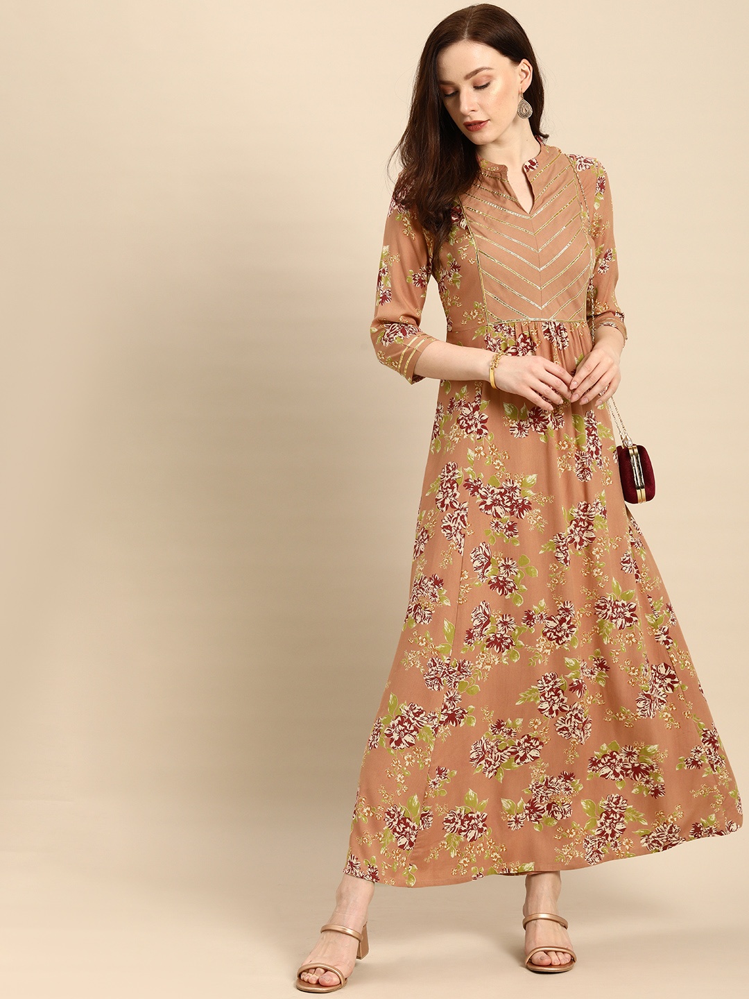 

all about you Peach Orange Floral Printed Maxi Dress
