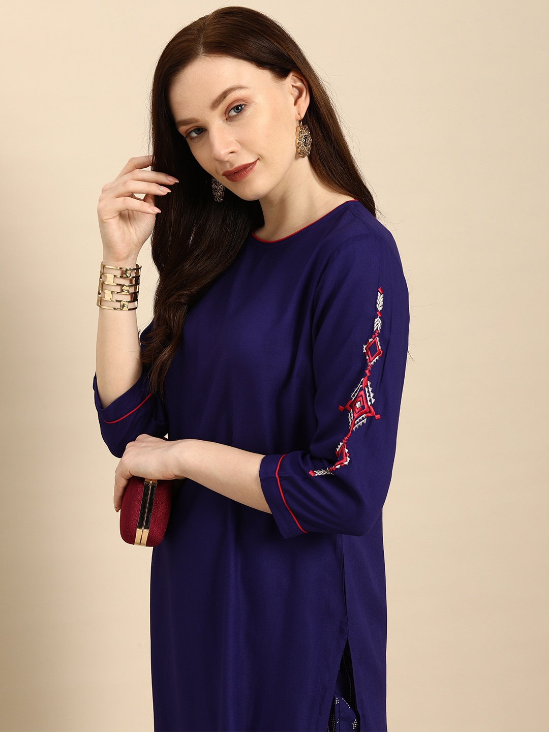 

all about you Women Blue Kurta with Trousers with Printed Detail