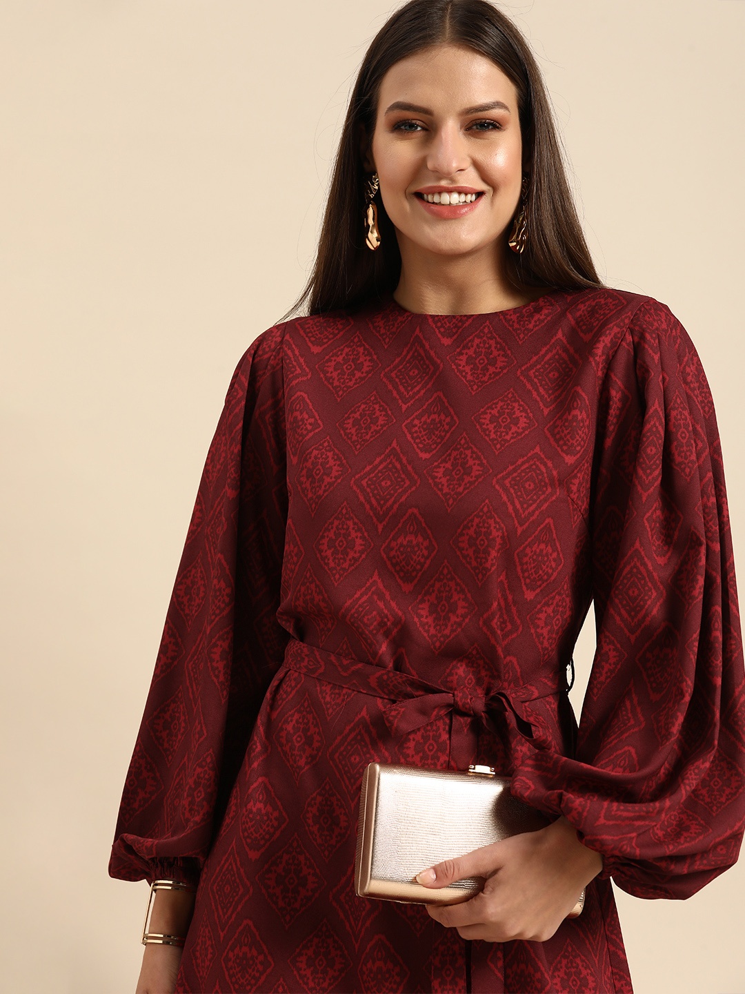 

all about you Maroon Ethnic Motifs Dress