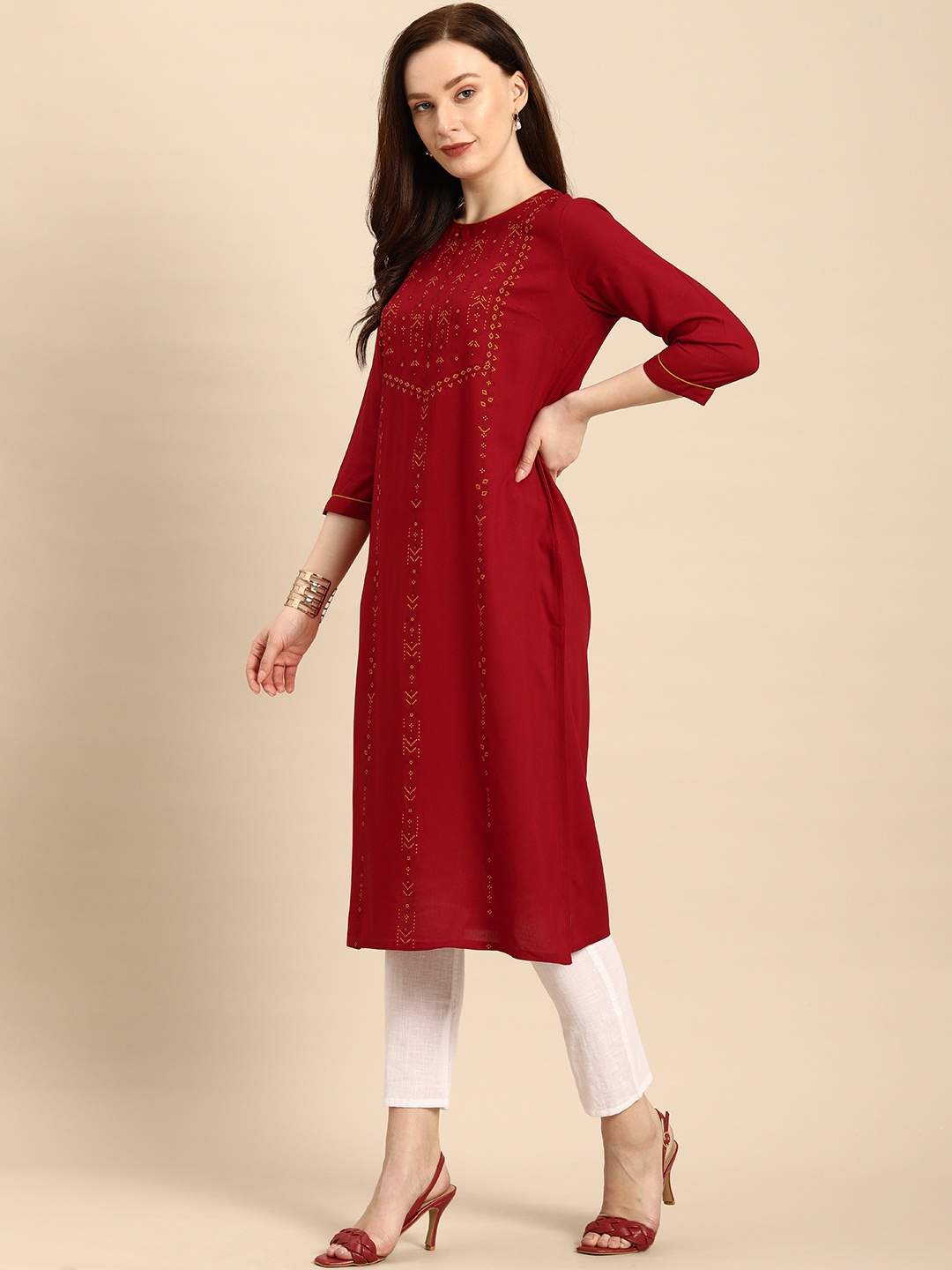 

all about you Women Red & Yellow Printed Kurta