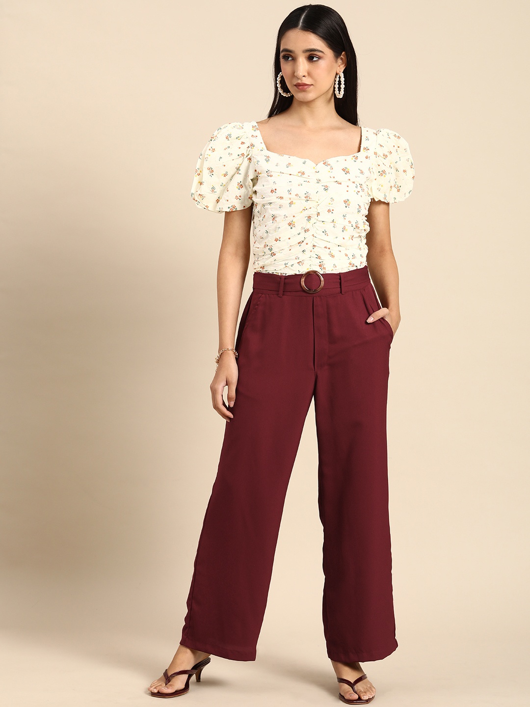 

all about you Women Maroon Solid Parallel Trousers