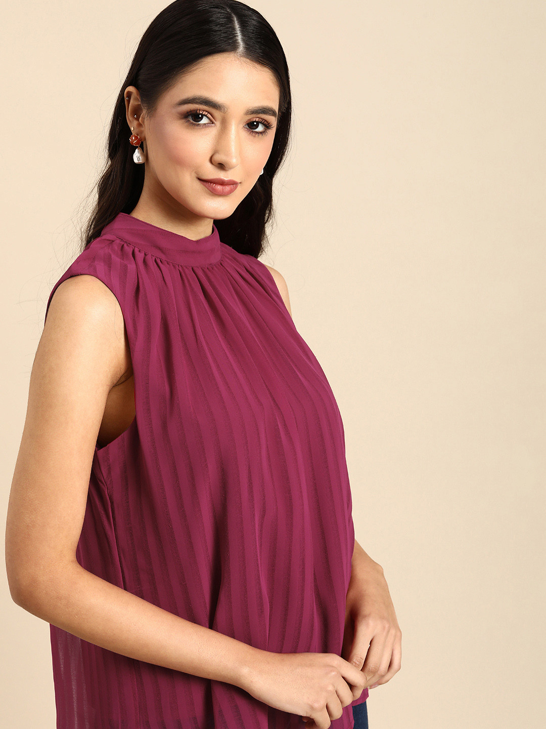 

all about you Women Pink Striped Sleevless Top