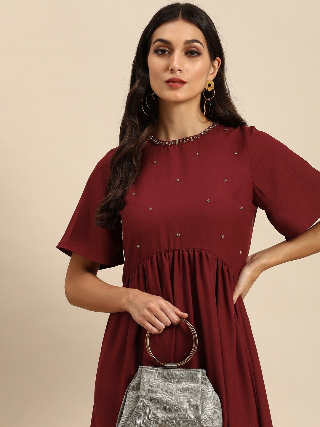 

all about you Women Maroon Embellished Dress