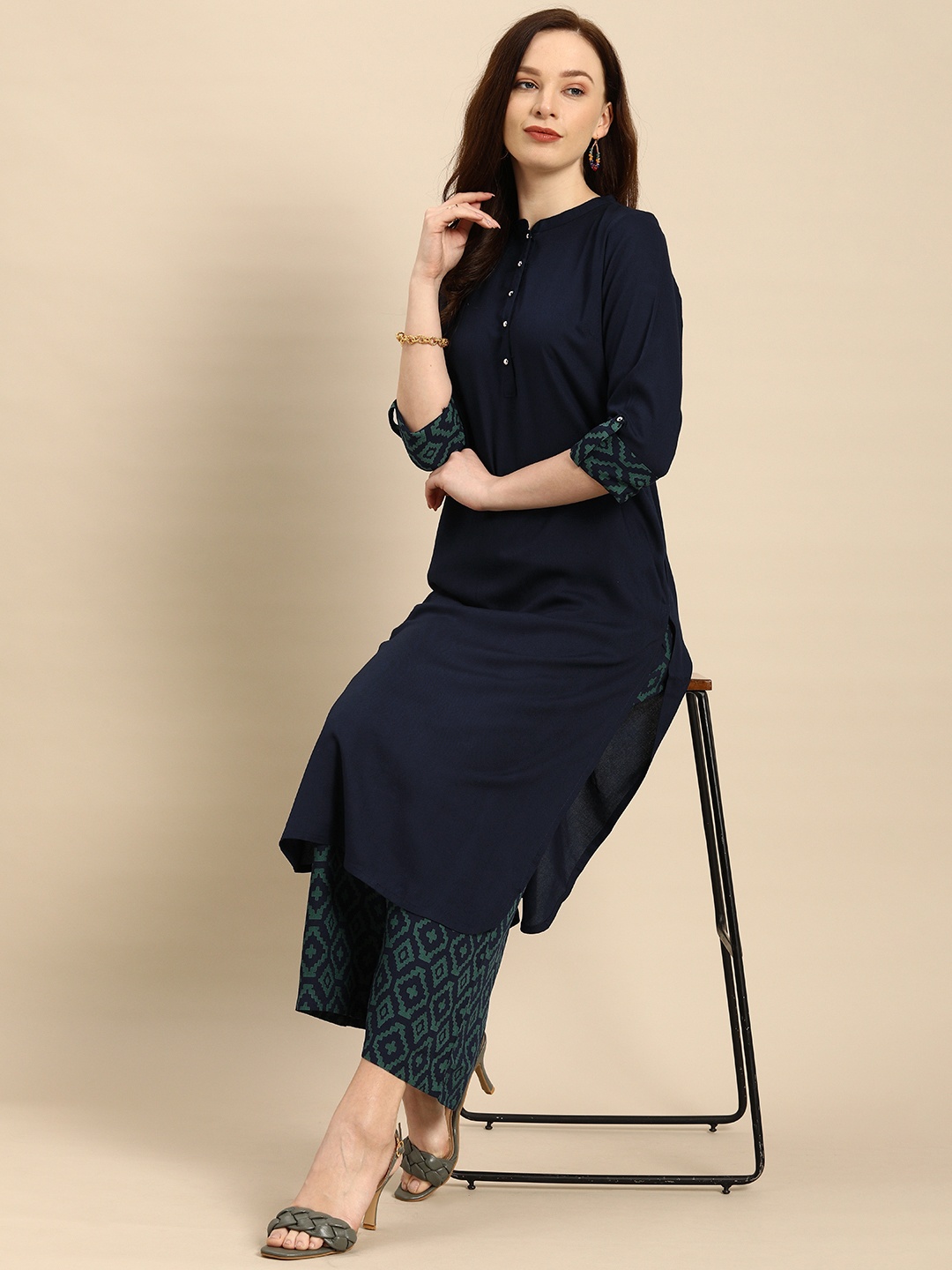 

all about you Women Blue & Green Kurta with Palazzos