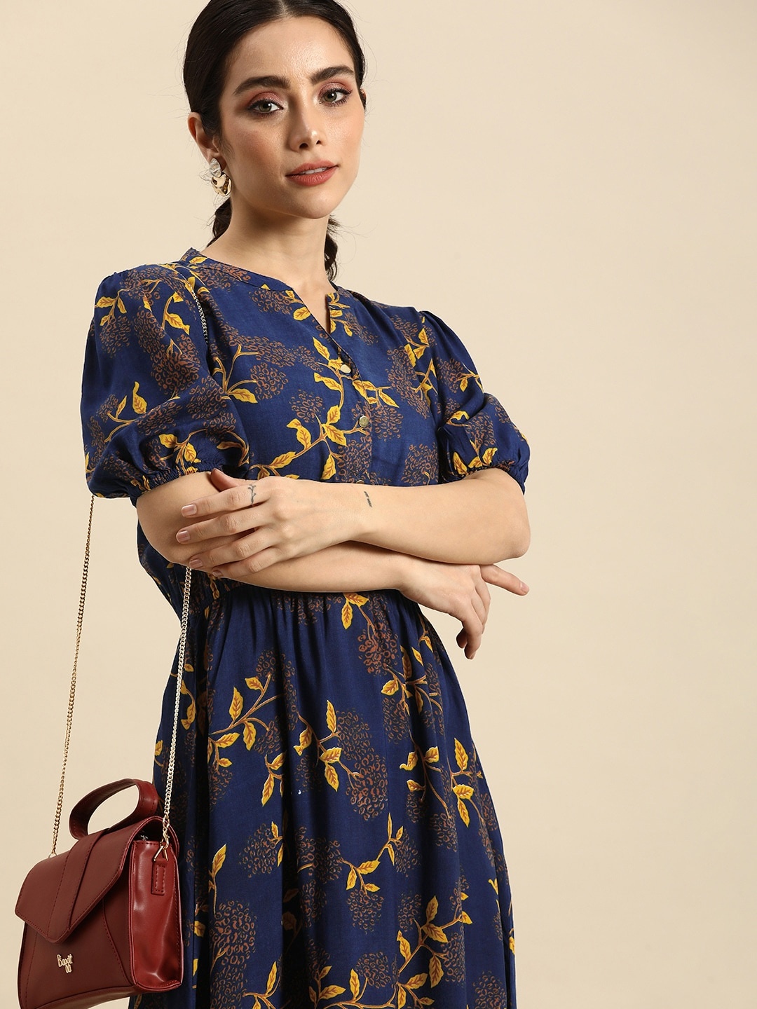 

all about you Floral Empire Midi Dress, Navy blue