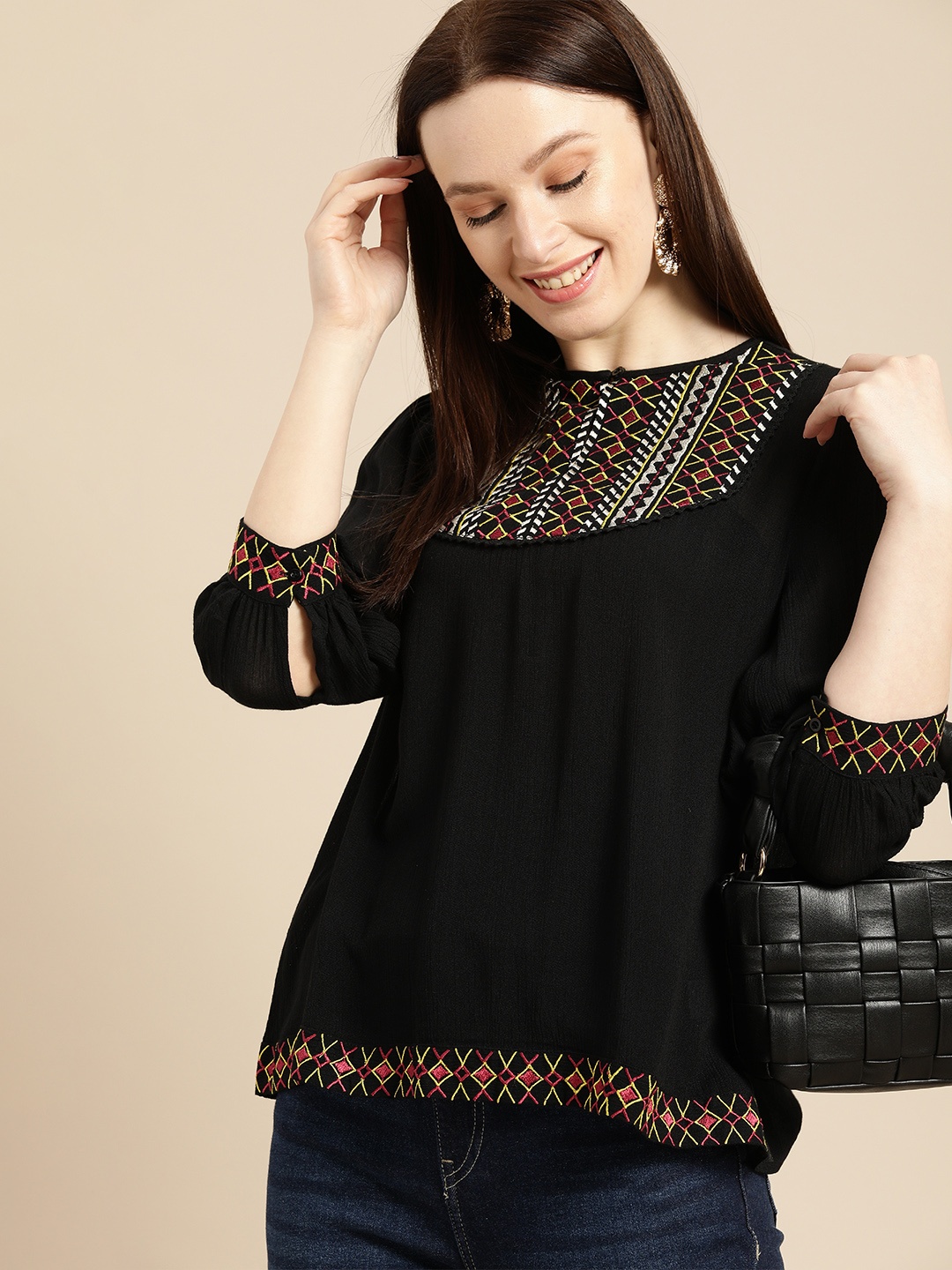 

all about you Black Embroidered Top