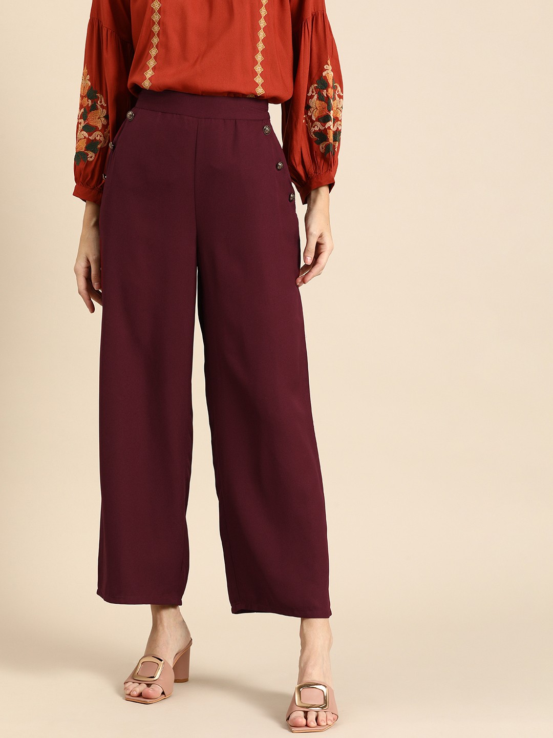

all about you Women Burgundy Pleated Culottes