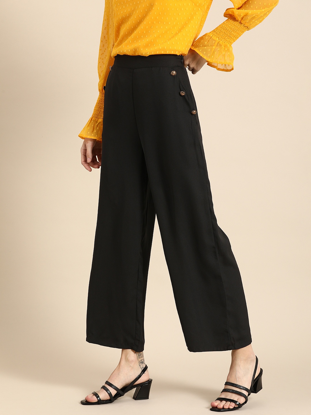 

all about you Women Black Solid Mid-Rise Parallel Trousers