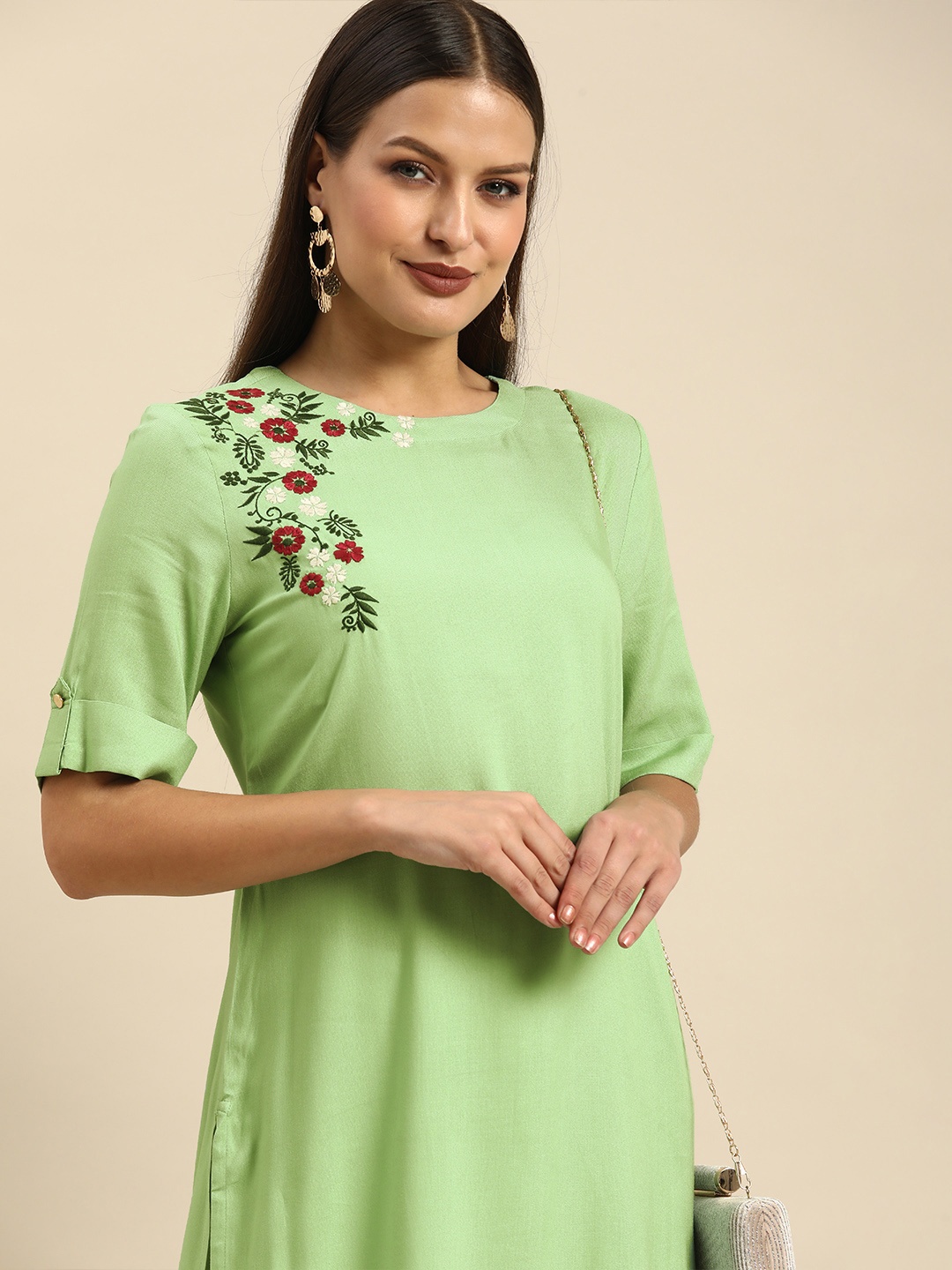 

all about you Women Sea Green Thread Work Kurta
