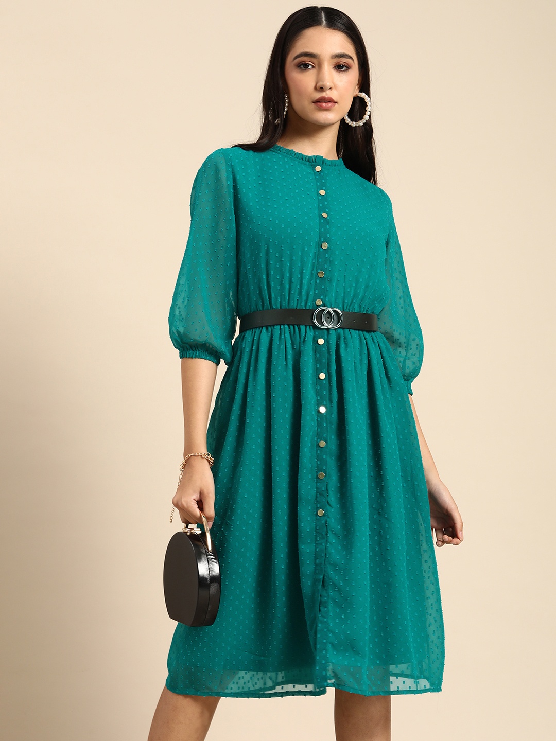 

all about you Women Blue Self-Design A-Line Dress