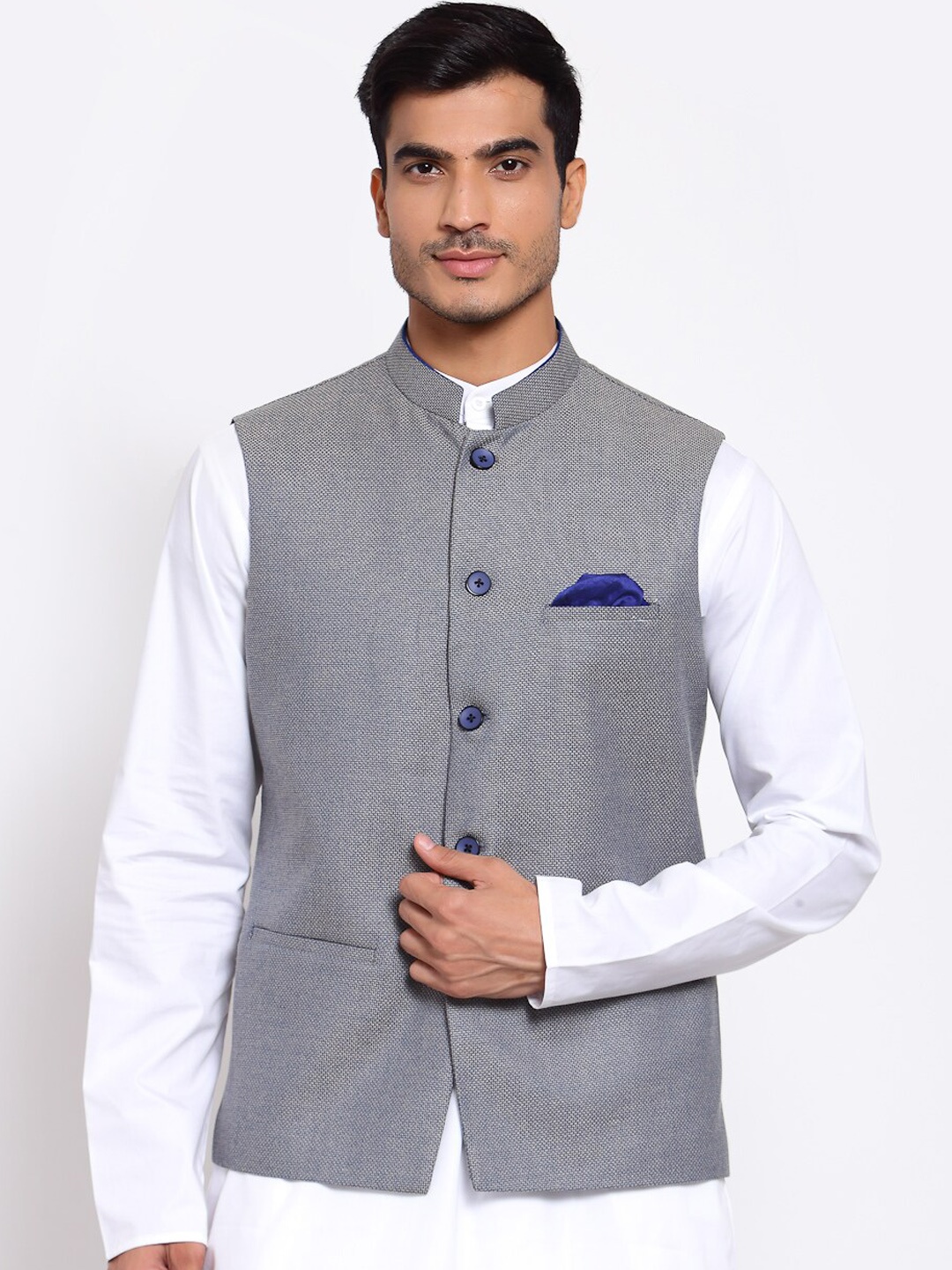 

MAXENCE Men Grey Printed Nehru Jacket