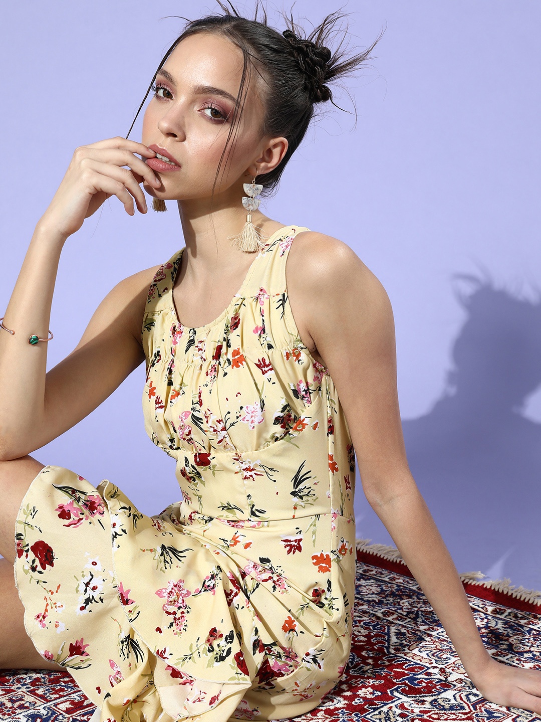 

DODO & MOA Women Yellow Romantic Florals Dress