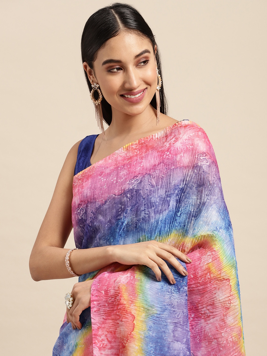 

VASTRANAND Multicoloured Batik Linen Blend Saree, Multi