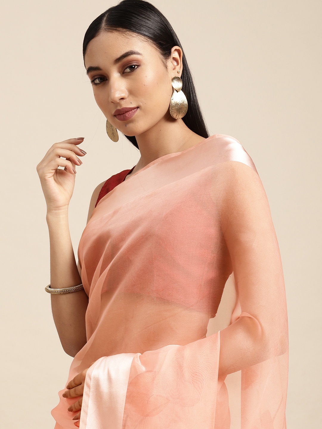 

VASTRANAND Women Pink & Green Floral Saree