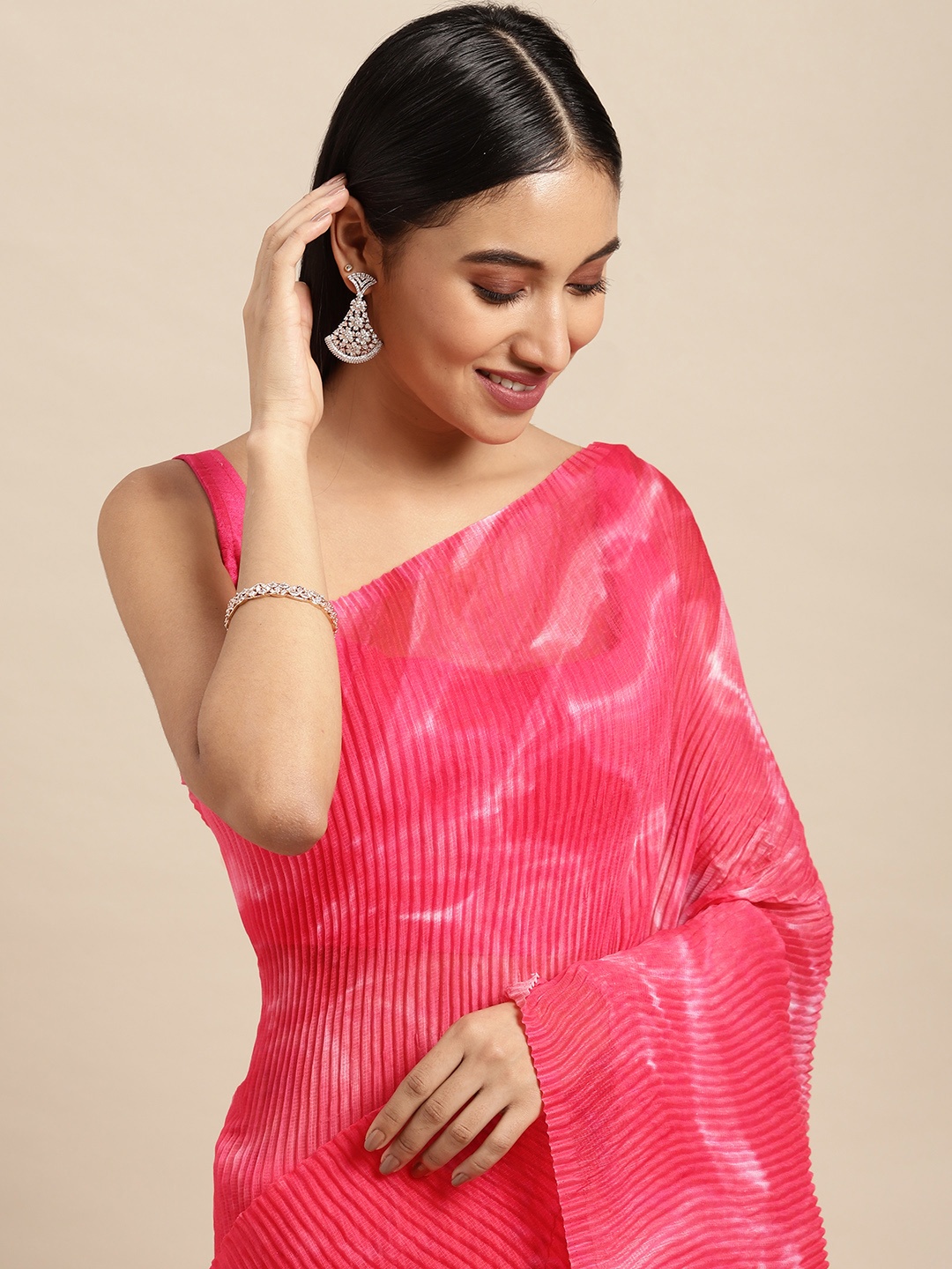 

VASTRANAND Pink Batik Linen Blend Saree