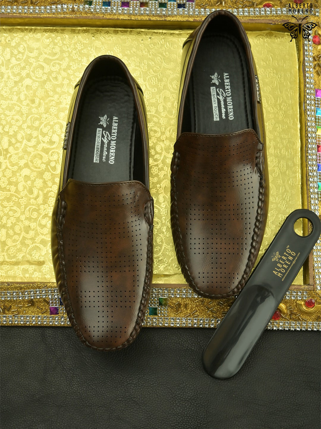 

ALBERTO MORENO Men Brown Perforations Loafers