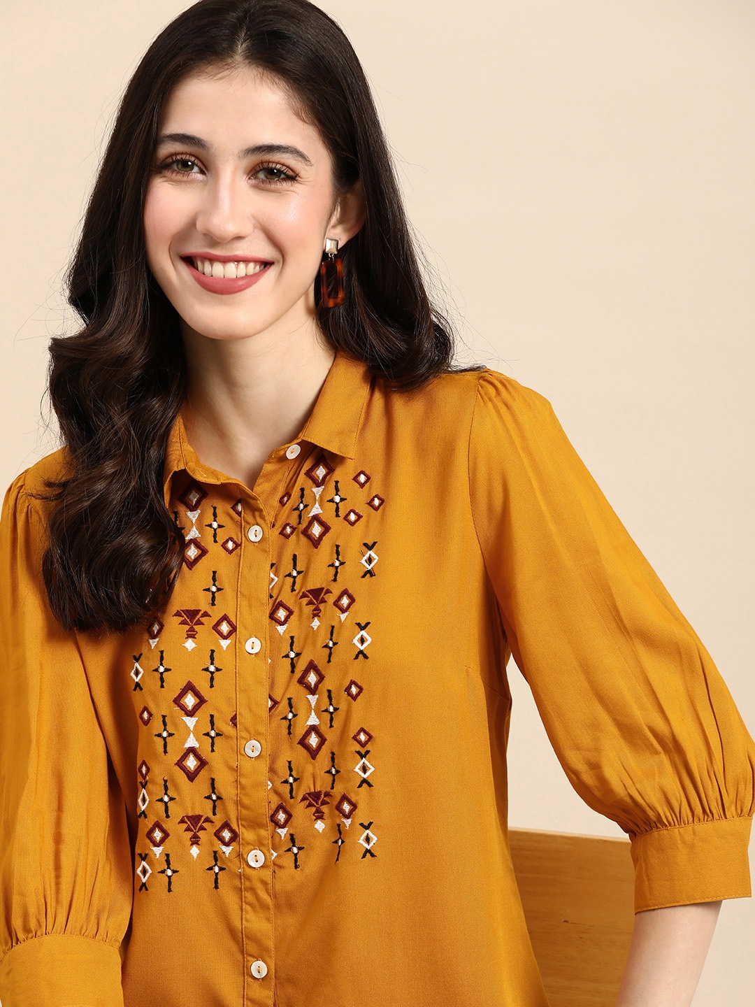 

all about you Women Printed Casual Shirt, Mustard