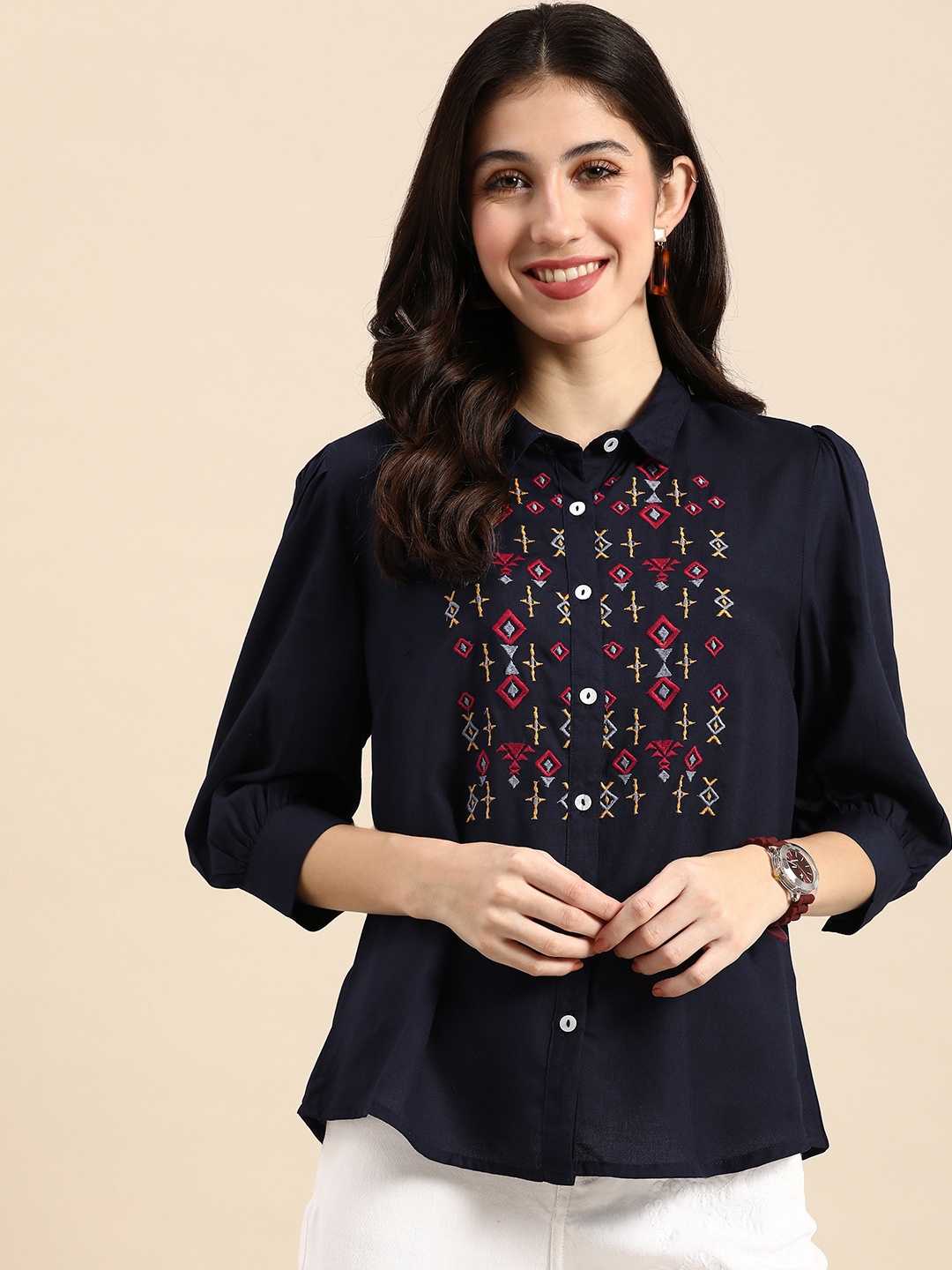 

all about you Women Printed Casual Shirt, Navy blue