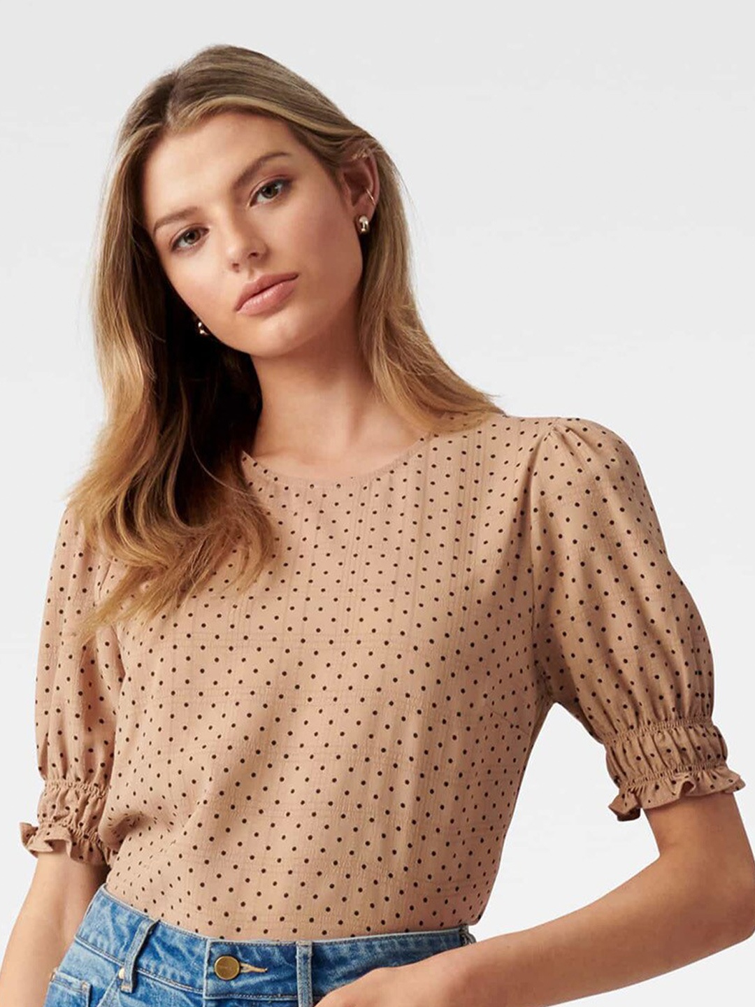 

Forever New Brown Polka Dots Printed Top