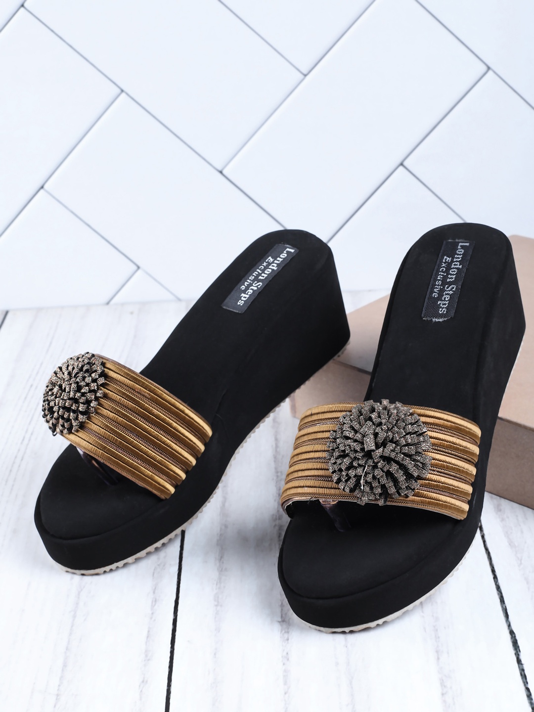 

LONDON STEPS Women Copper-Toned Embellished Wedge Sandals