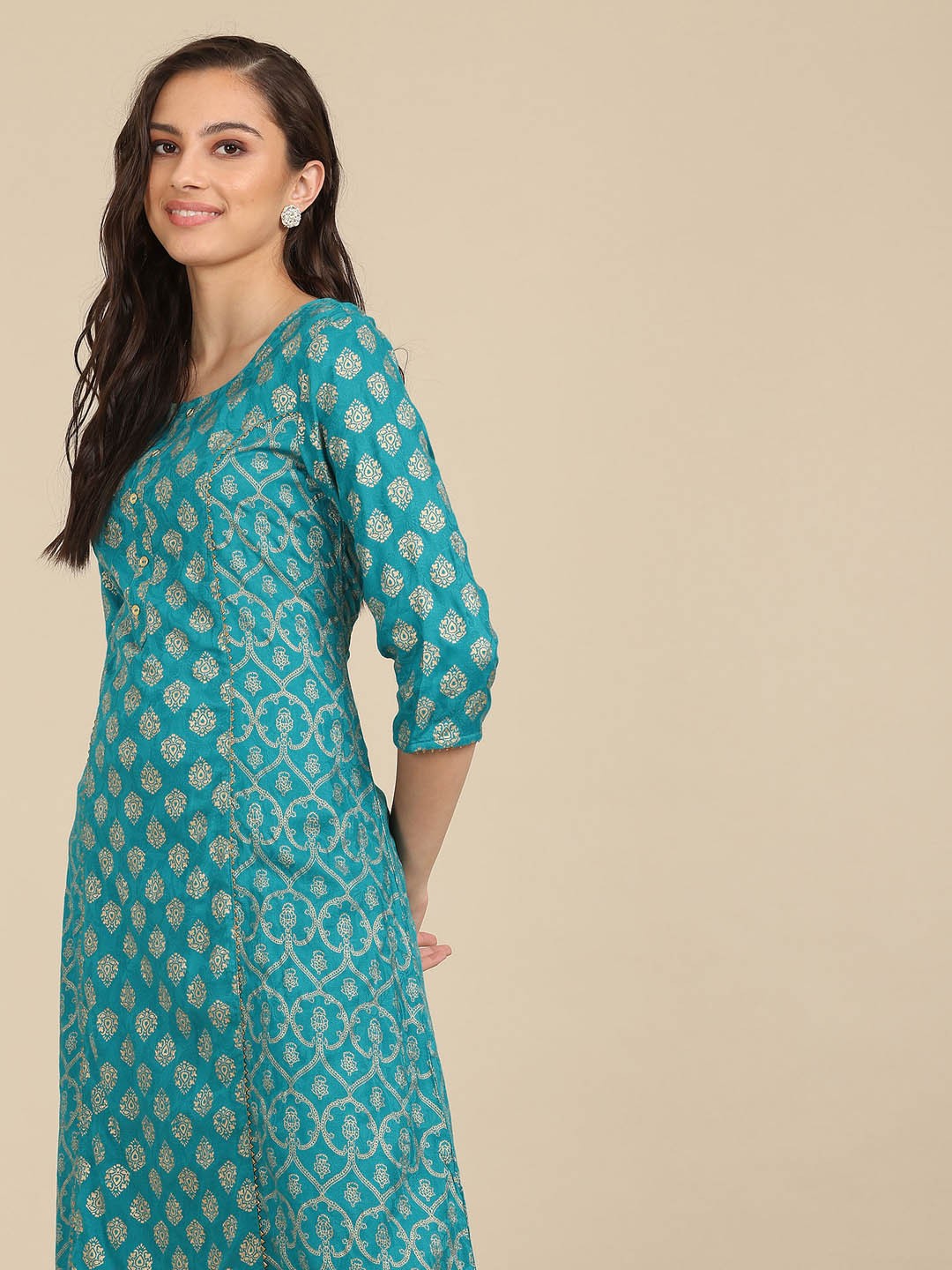

Karigari Women Blue Ethnic Motifs Printed Kurta