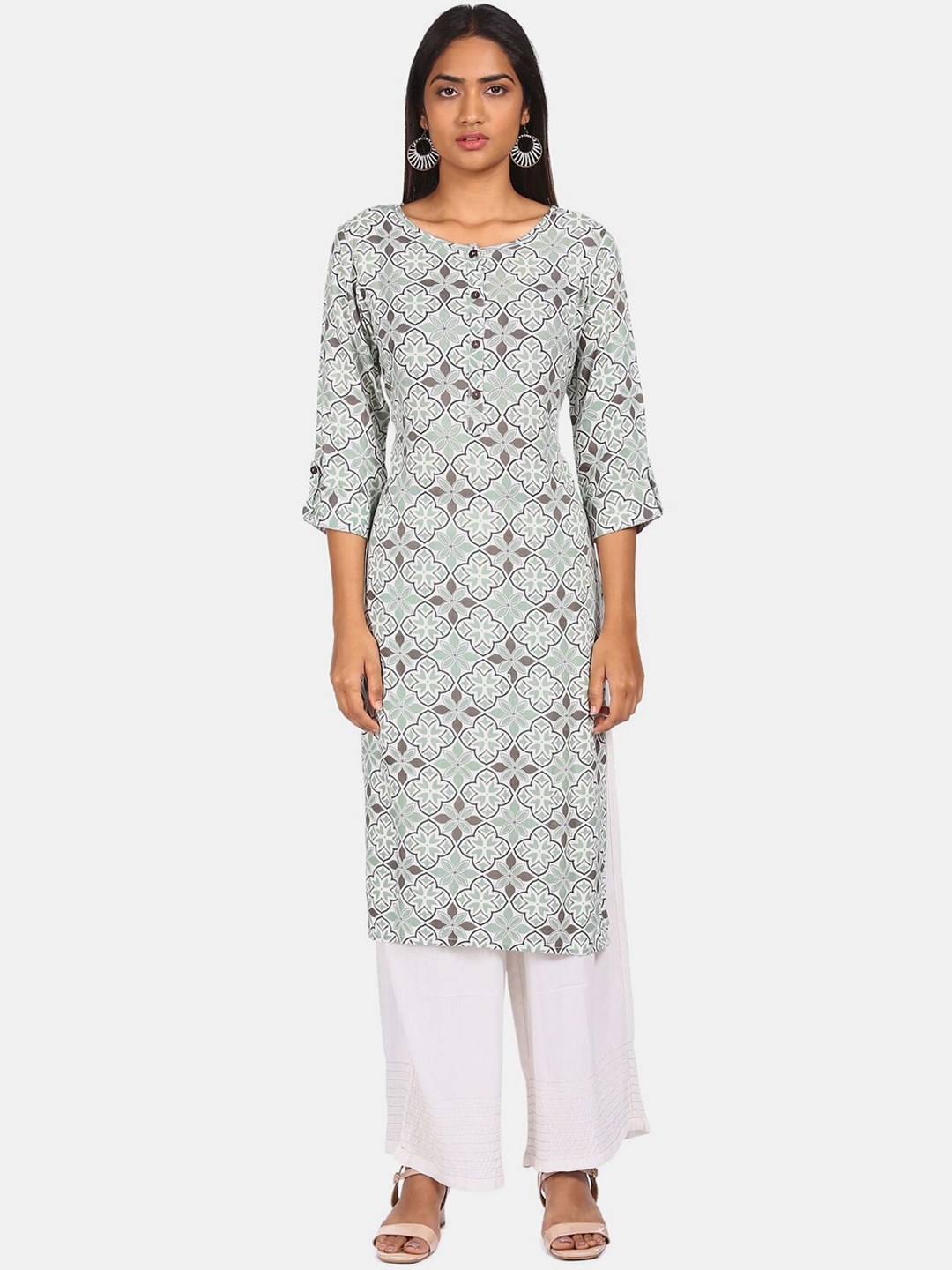

Karigari Women White Ethnic Motifs Printed Kurta
