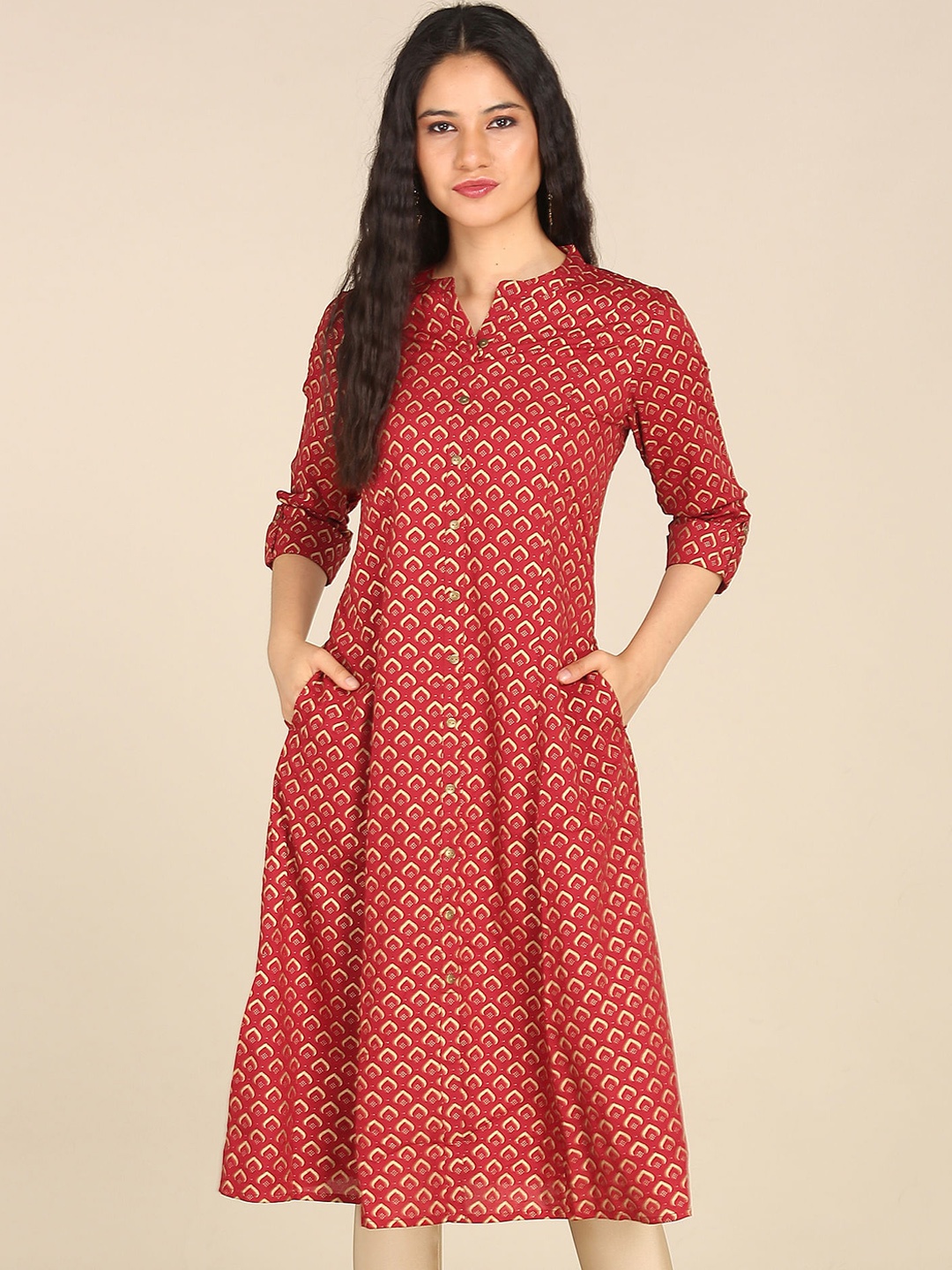 

Karigari Women Red Ethnic Motifs Printed Anarkali Kurta