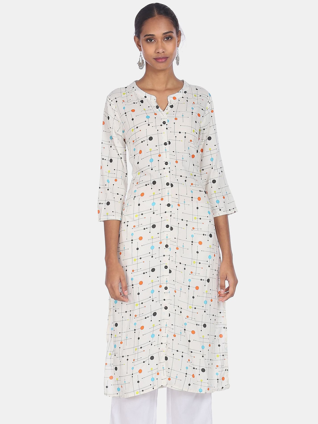 

Karigari Women White Geometric Printed Kurta