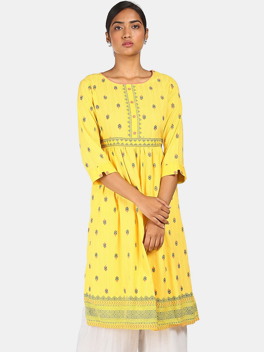

Karigari Women Yellow Ethnic Motifs Printed Floral Kurta