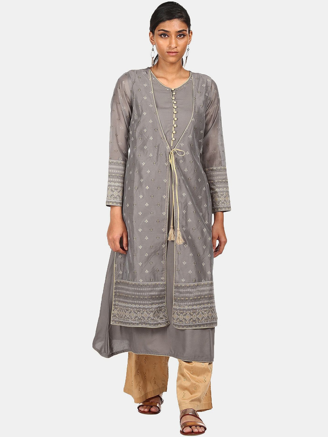 

Karigari Women Grey Tribal Printed Kurta