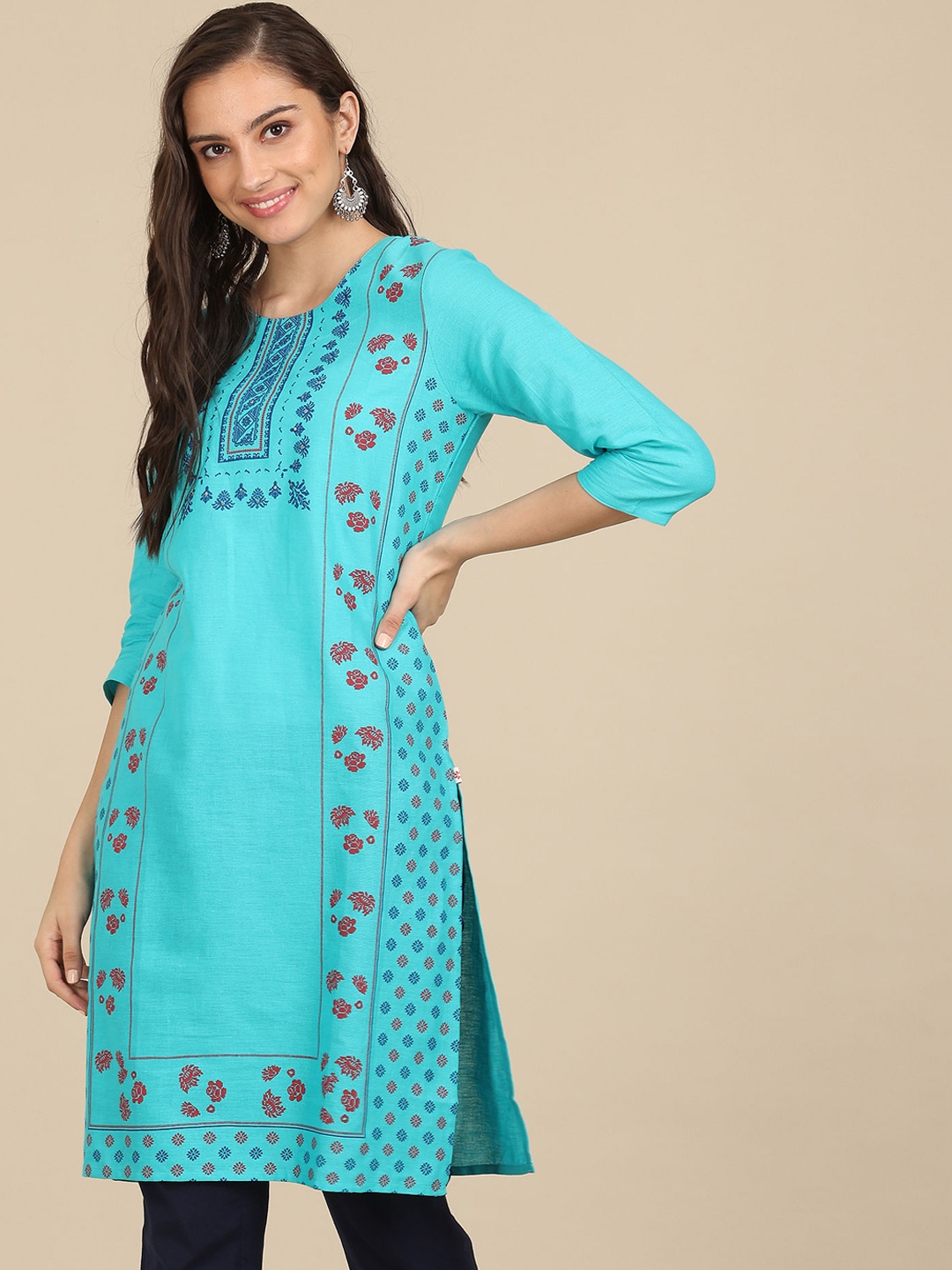 

Karigari Women Blue Ethnic Motifs Printed Kurta