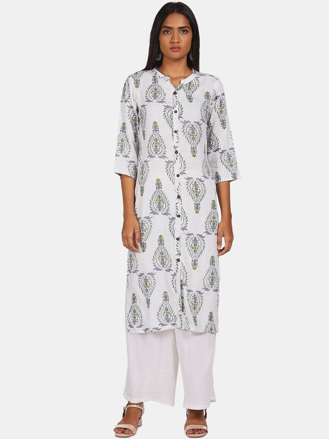 

Karigari Women White Ethnic Motifs Printed Straight Kurta