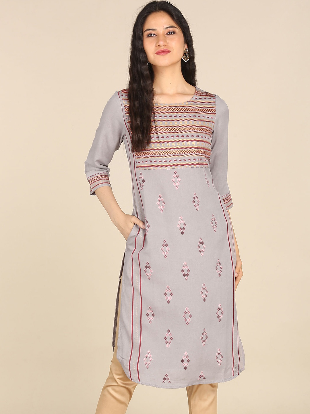 

Karigari Women Grey Ethnic Motifs Printed Kurta