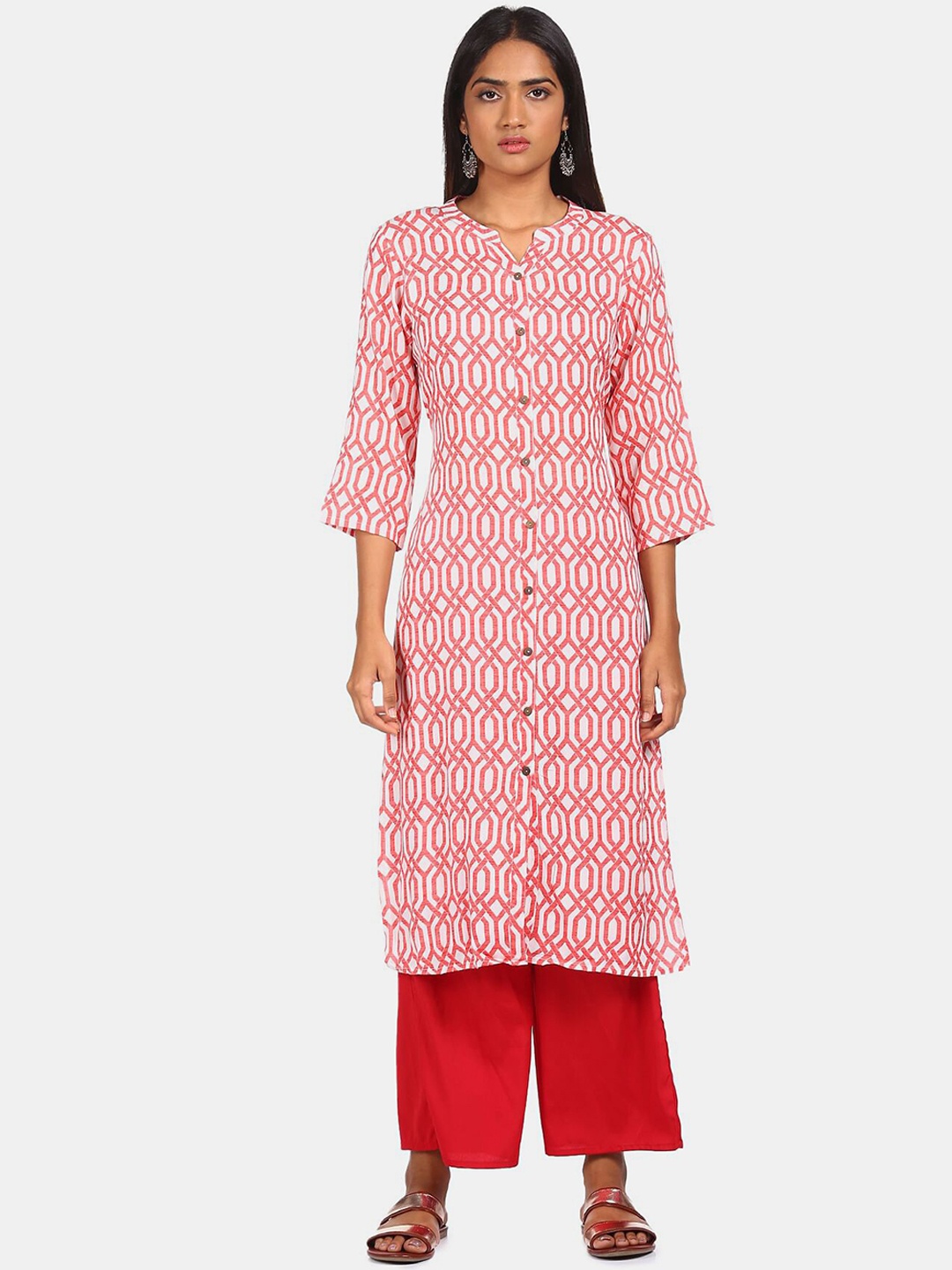 

Karigari Women Off White & Red Printed Pathani Kurta