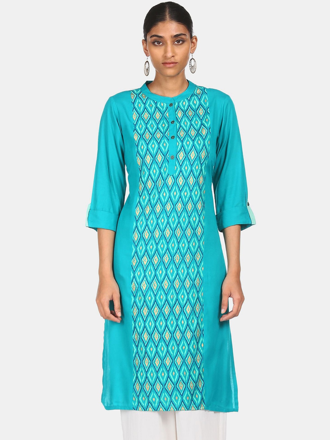 

Karigari Women Blue Geometric Printed Kurta