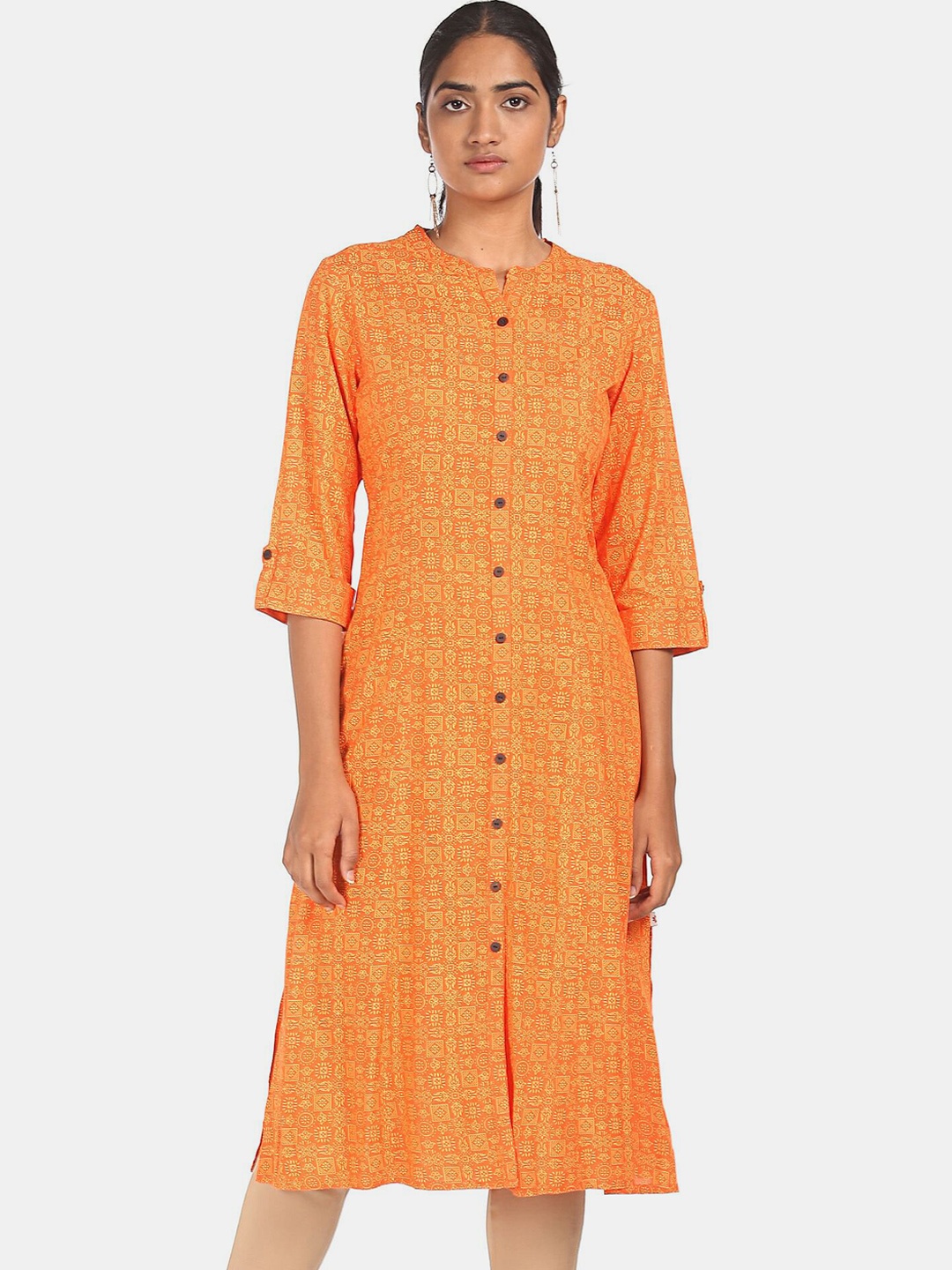 

Karigari Women Orange Geometric Printed Kurta