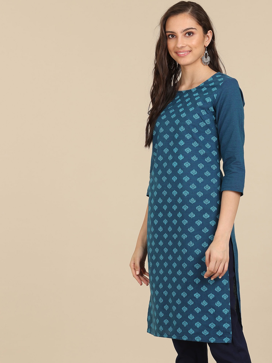 

Karigari Women Blue Ethnic Motifs Printed Kurta