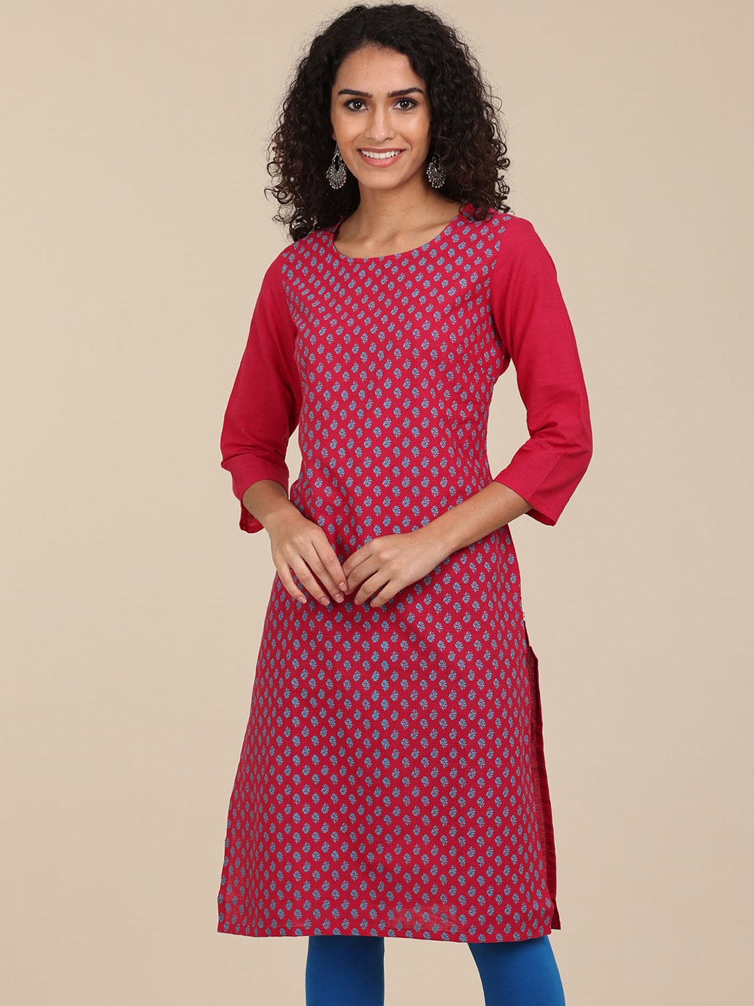 

Karigari Women Red & Blue Ethnic Motifs Printed Kurta