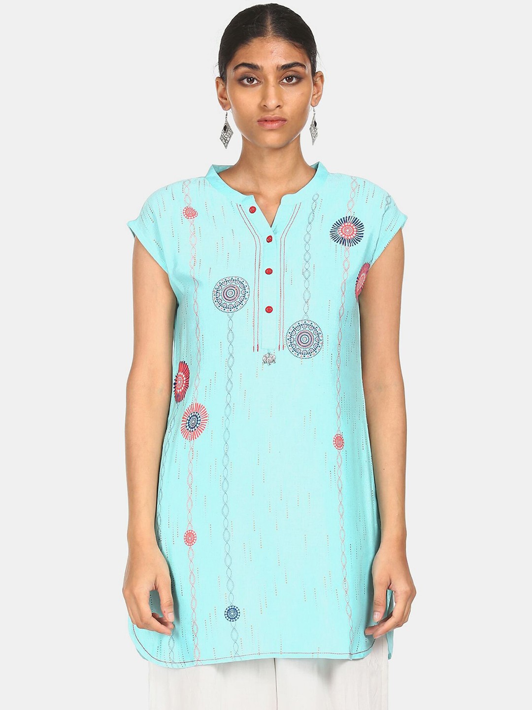 

Karigari Women Blue Abstract Printed Kurti