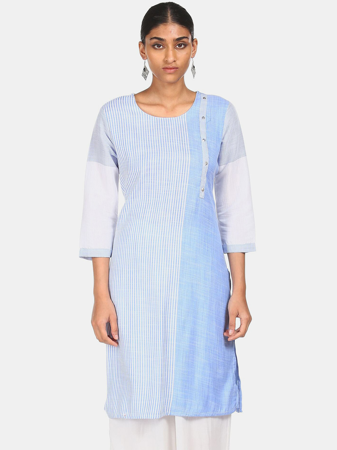 

Karigari Women Blue Striped Kurta
