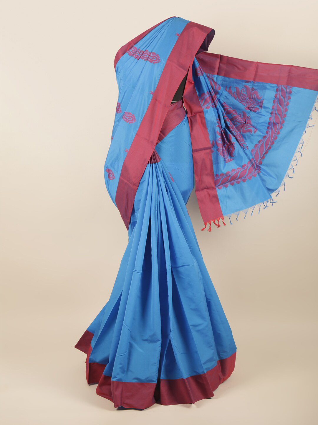 

Pothys Blue & Maroon Floral Silk Cotton Saree