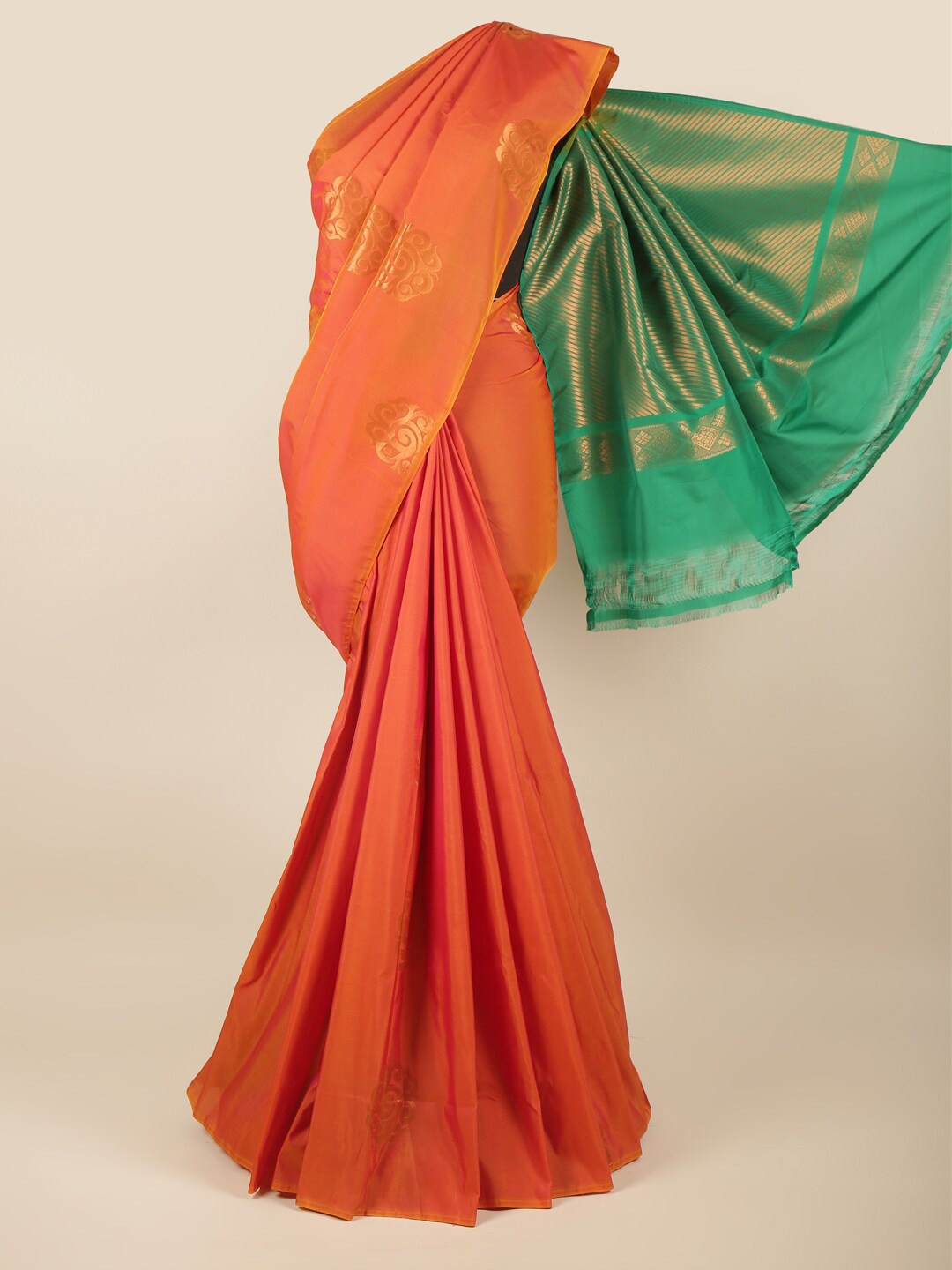 

Pothys Orange & Green Woven Design Art Silk Saree